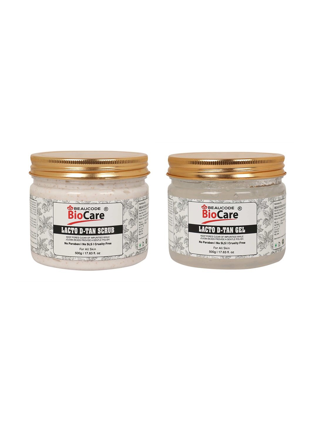 

BEAUCODE BIOCARE Set of 2 Lacto D-Tan Facial Gel & Scrub for All Skin Types - 500g each, White