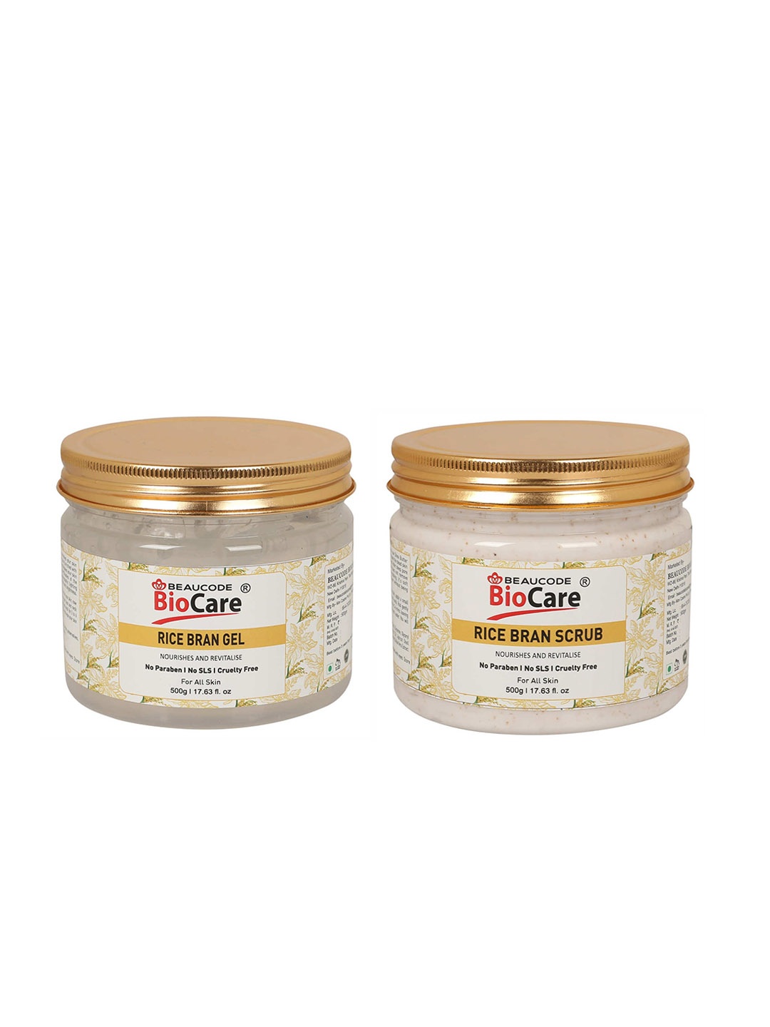 

BEAUCODE BIOCARE Set of Rice Bran Scrub & Gel for All Skin Types - 500g each, Beige