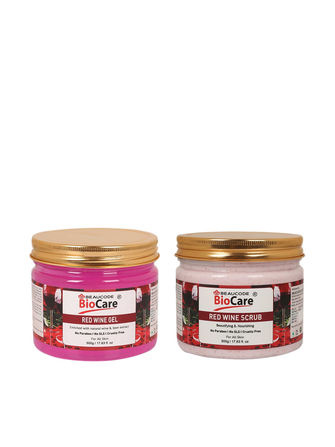 

BEAUCODE BIOCARE Set of Red Wine Face & Body Gel & Scrub - 500 g Each, Pink