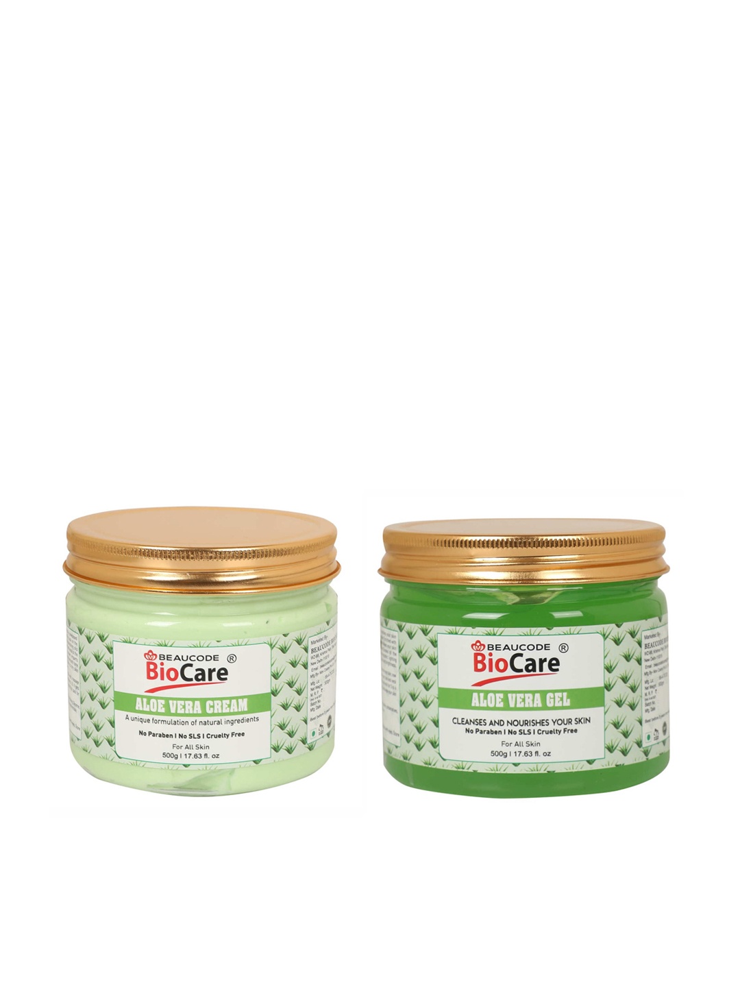 

BEAUCODE BIOCARE Set of Aloe Vera Face & Body Gel & Cream - 500 g Each, Green