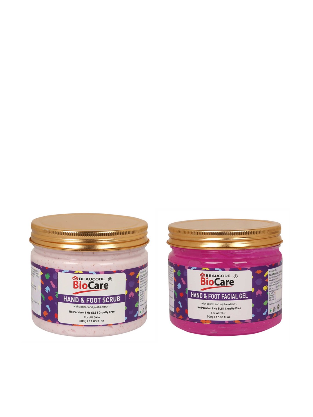 

BEAUCODE BIOCARE Set of Hand & Foot Scrub & Gel with Apricot & Jojoba Extracts - 500g each, Pink