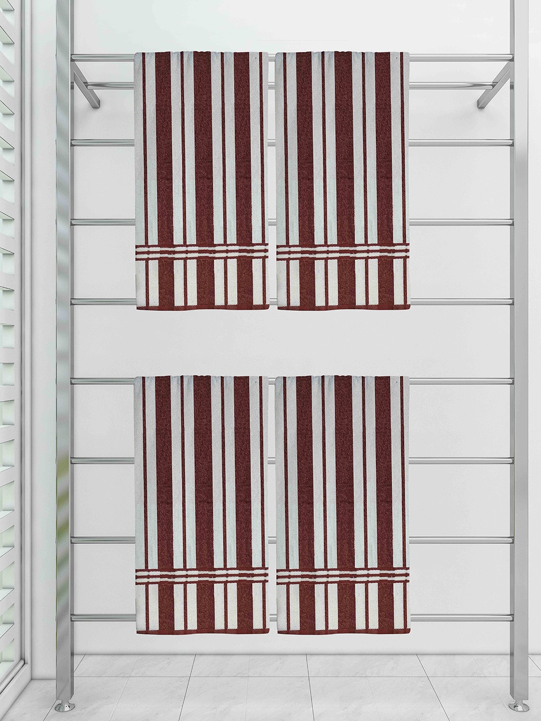

Athom Trendz Set Of 2 Brown Striped 300 GSM Cotton Bath Towels, White