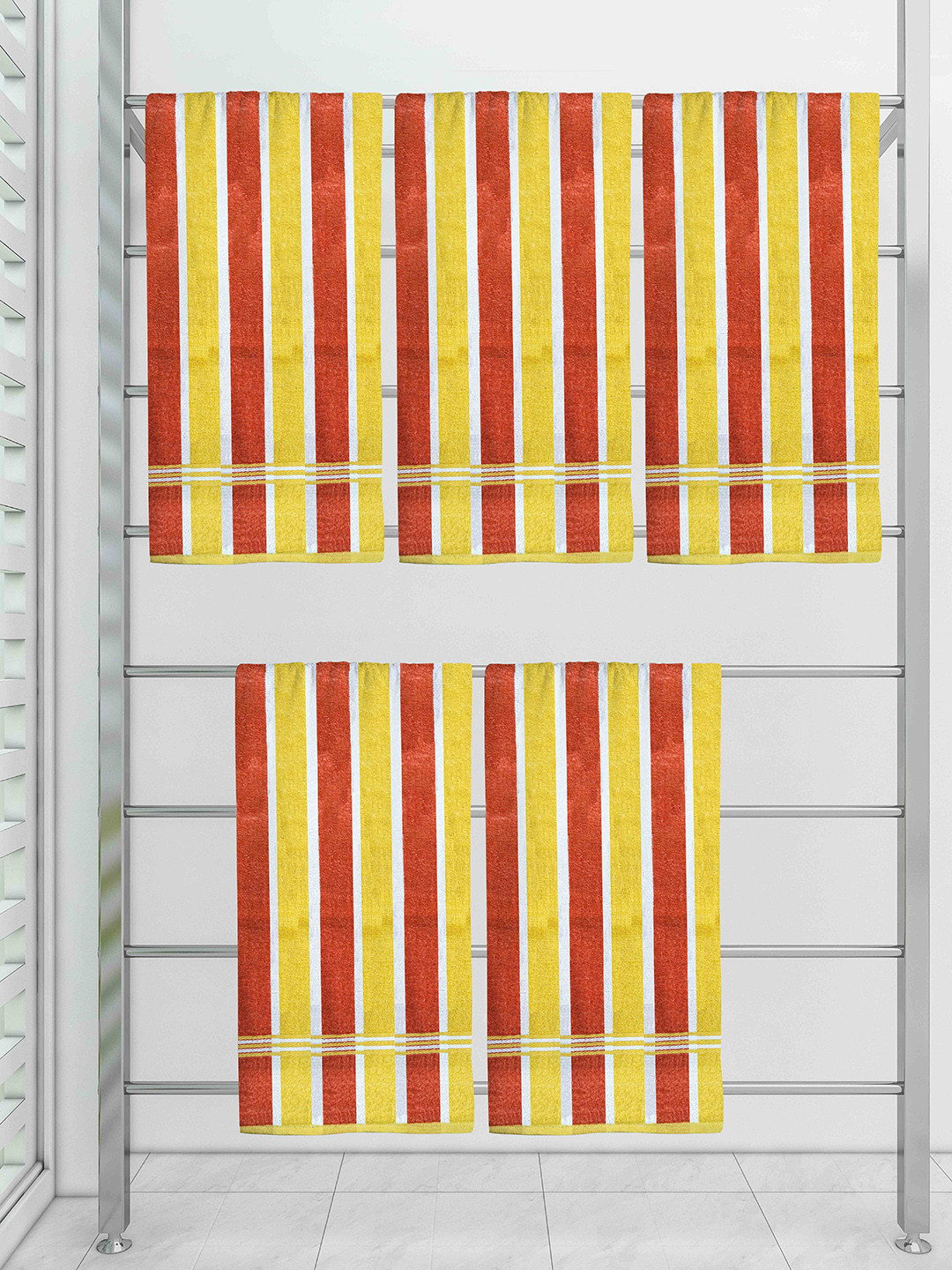 

Athom Trendz Pack of 5 Striped Bath Towel, Yellow