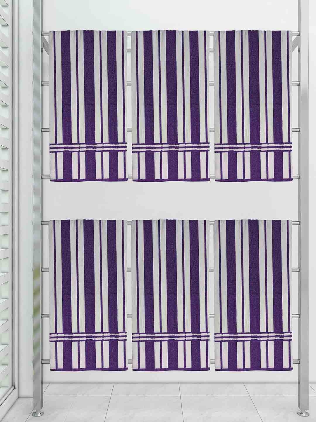 

Athom Trendz Set Of 6 Purple & White Striped Cotton 300 GSM Bath Towels