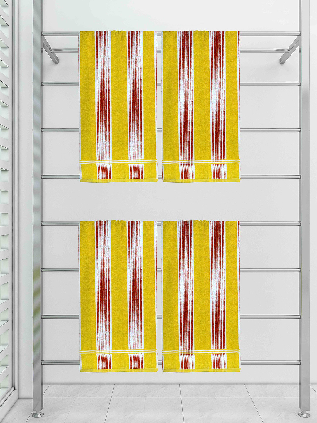 

Athom Trendz Set Of 4 Yellow Striped 300 GSM Cotton Bath Towels, Multi