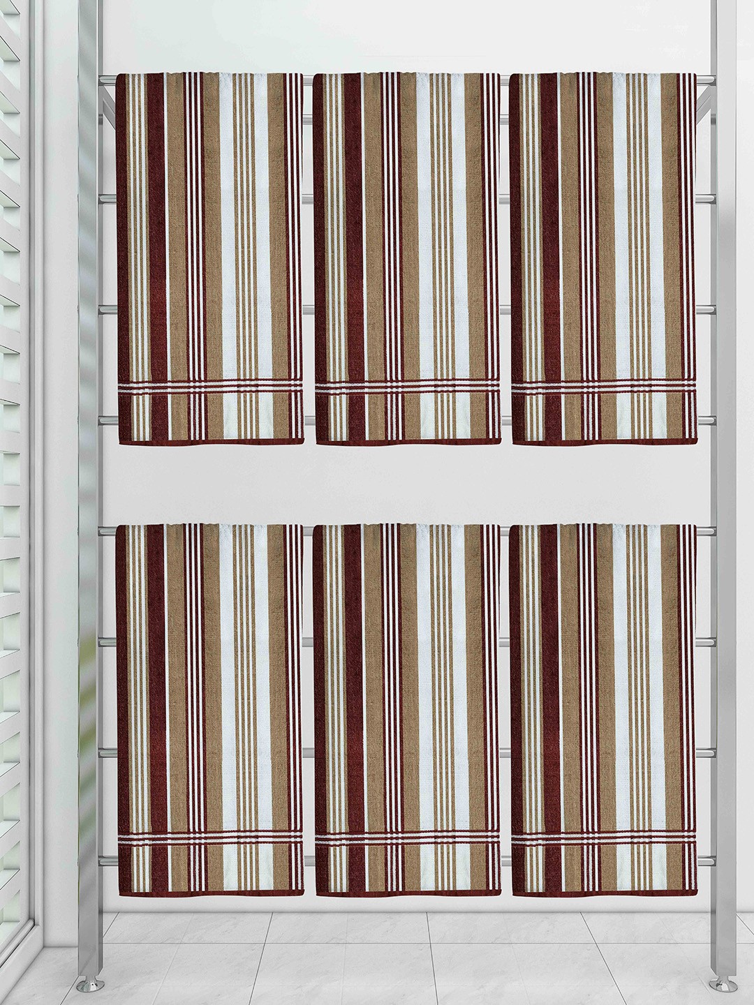 

Athom Trendz Unisex Pack Of 6 Brown & White Striped Cotton Towel