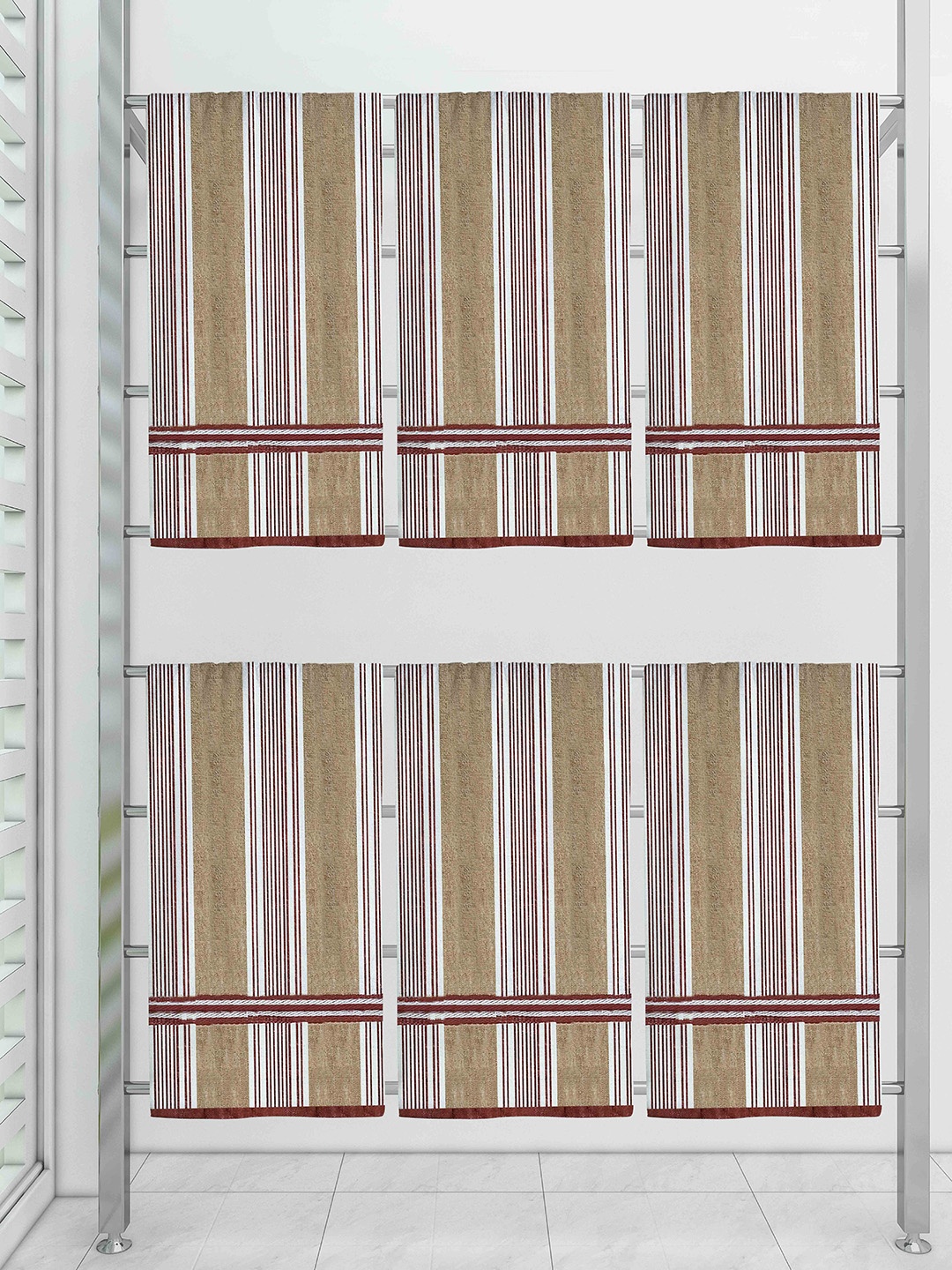 

Athom Trendz Pack of 6 Striped Bath Towel, Brown
