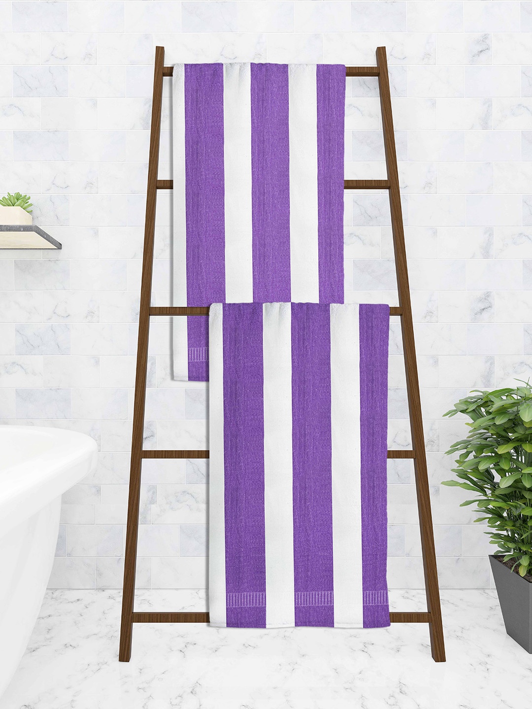 

Athom Trendz Set Of 2 Purple Striped 300 GSM Cotton Bath Towels, Multi