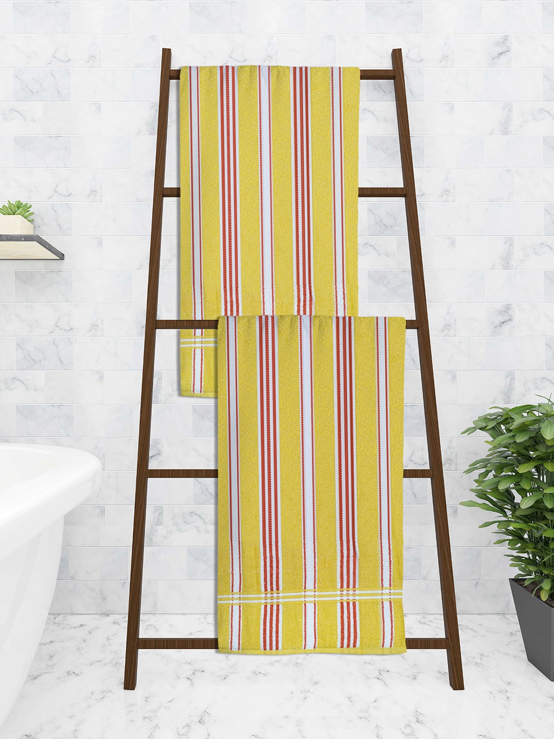 

Athom Trendz Yellow Striped Pure Cotton Towel Set Pack Of 5