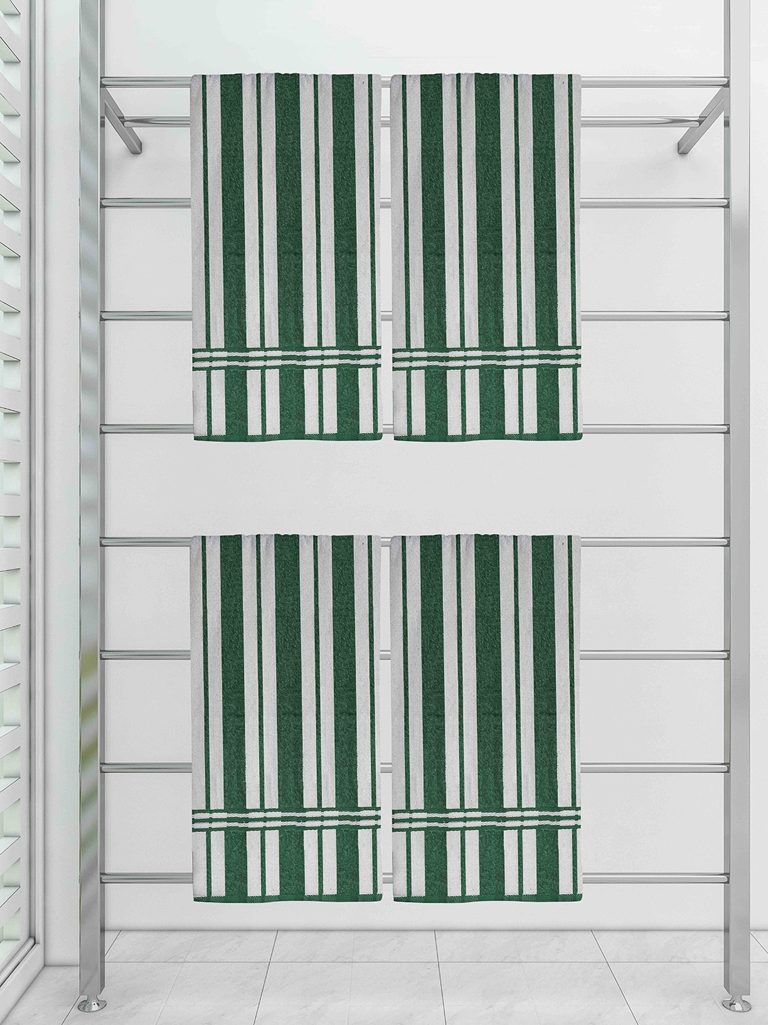 

Athom Trendz Set of 4 Multicoloured 300 GSM Ecosaviour Striped Cotton Bath Towel, Green