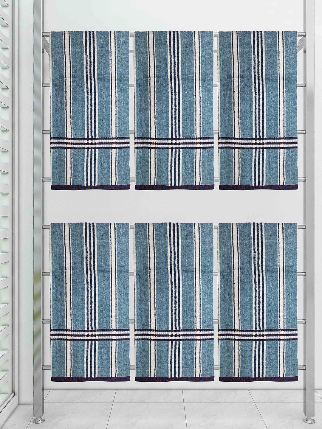 

Athom Trendz Pack of 6 Striped Bath Towel, Blue