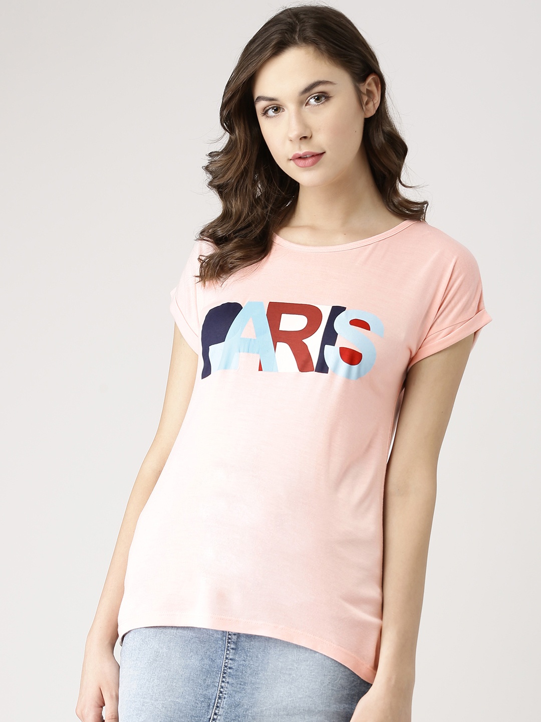

Marie Claire Women Peach-Coloured Printed Round Neck T-shirt