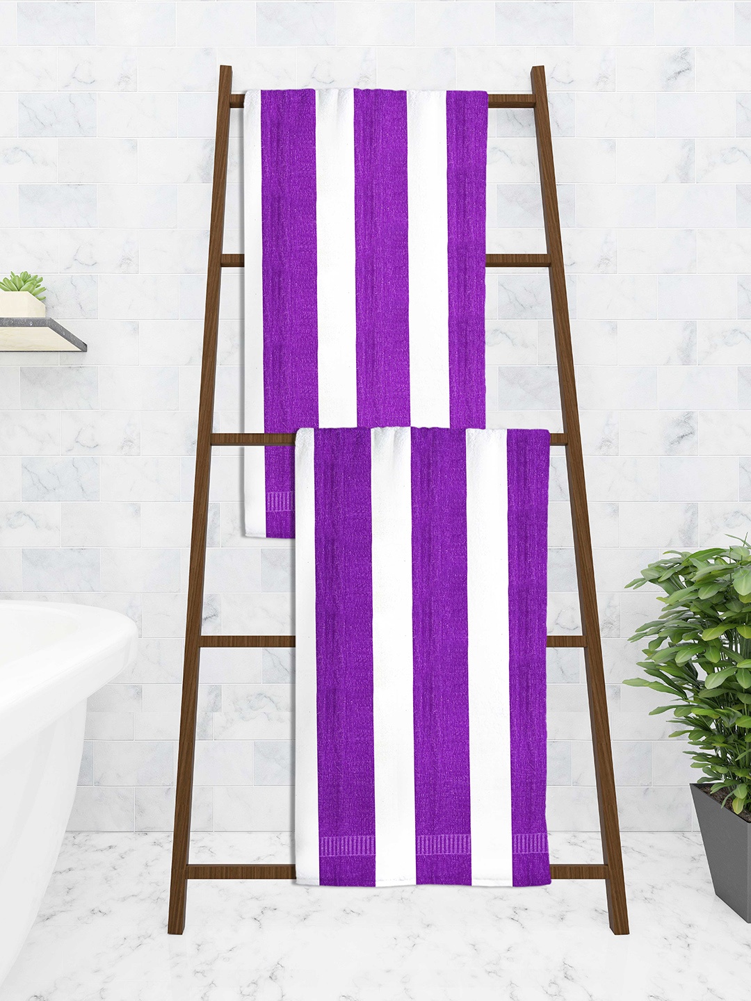 

Athom Trendz Purple Pack Of 2 Ecosaviour 300 GSM Striped Cotton Bath Towels
