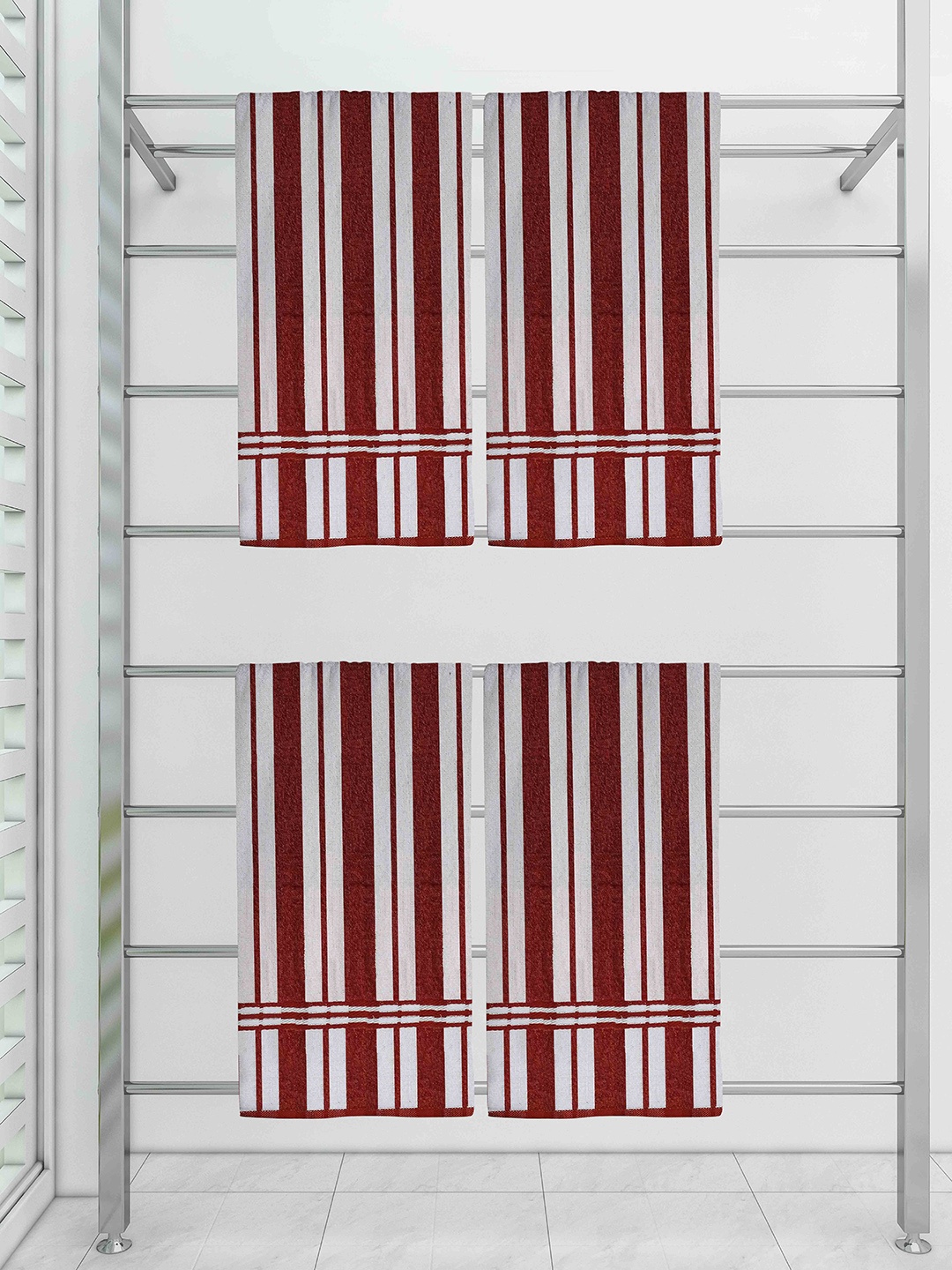 

Athom Trendz Set of 4 Red and White Ecosaviour Striped Cotton Bath Towel