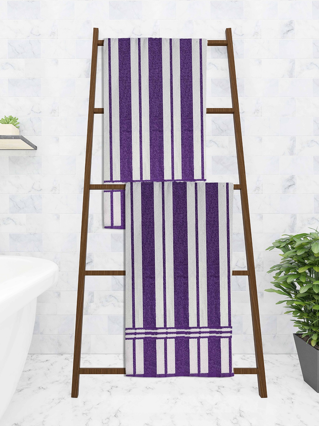 

Athom Trendz Pack Of 2 Ecosaviour 300 GSM Striped Cotton Bath Towel, Violet