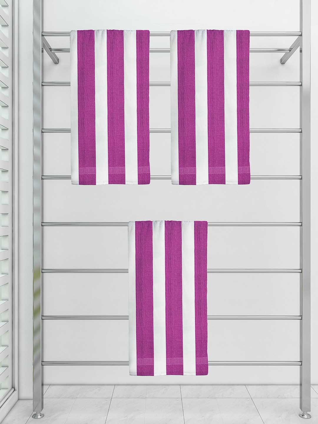 

Athom Trendz Pack of 3 Striped 300 GSM Ecosaviour Cotton Bath Towel, White
