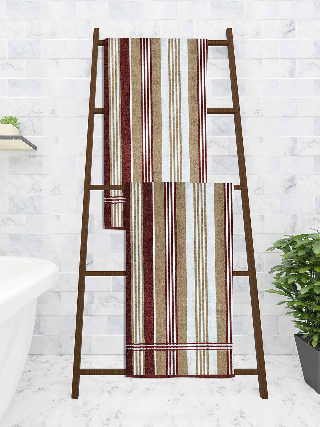 

Athom Trendz Pack Of 2 Striped 300 GSM Pure Cotton Ecosaviour Bath Towel Set, Multi