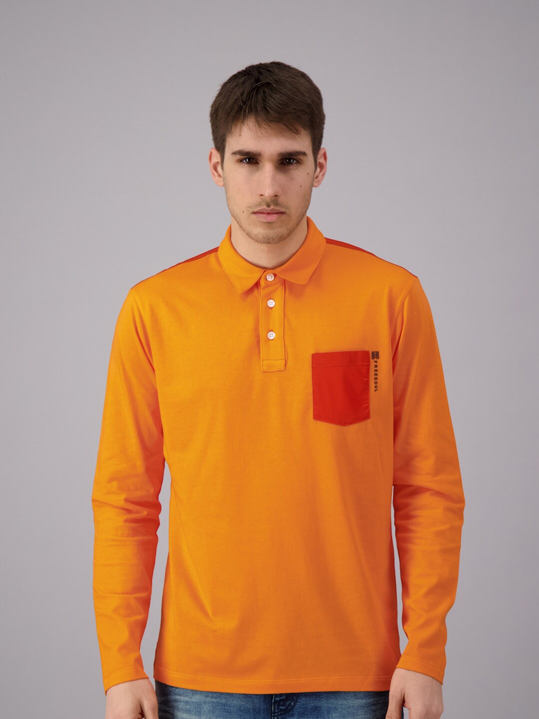 

FREESOUL Men Orange Polo Collar T-shirt