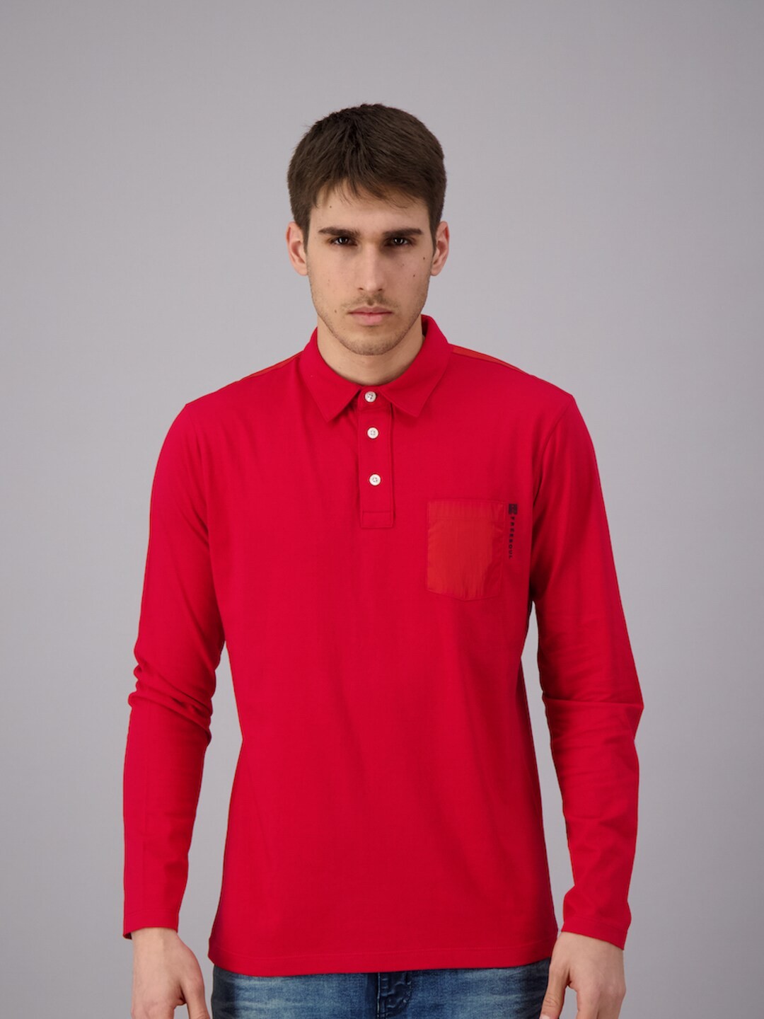 

FREESOUL Men Red Polo Collar Cotton T-shirt