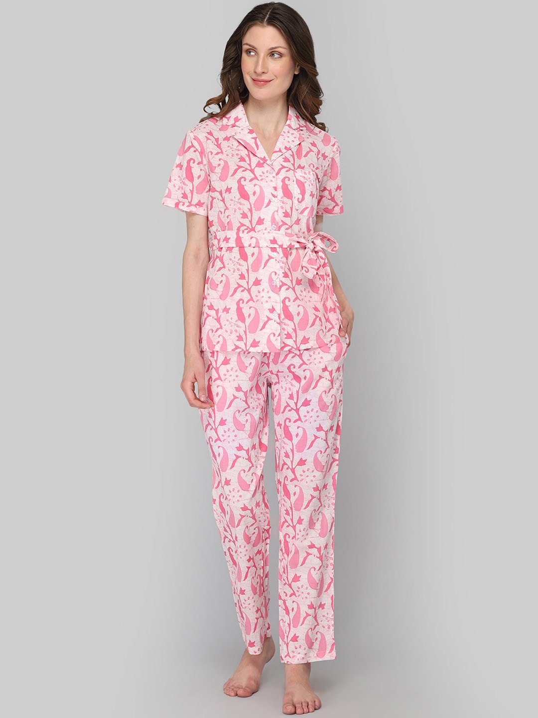 

DRAPE IN VOGUE Women Pink & White Floral Printed Night suit