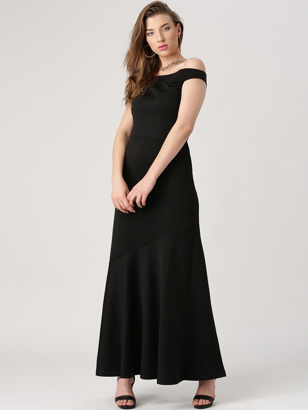 

Marie Claire Women Black Solid Off-Shoulder Maxi Dress