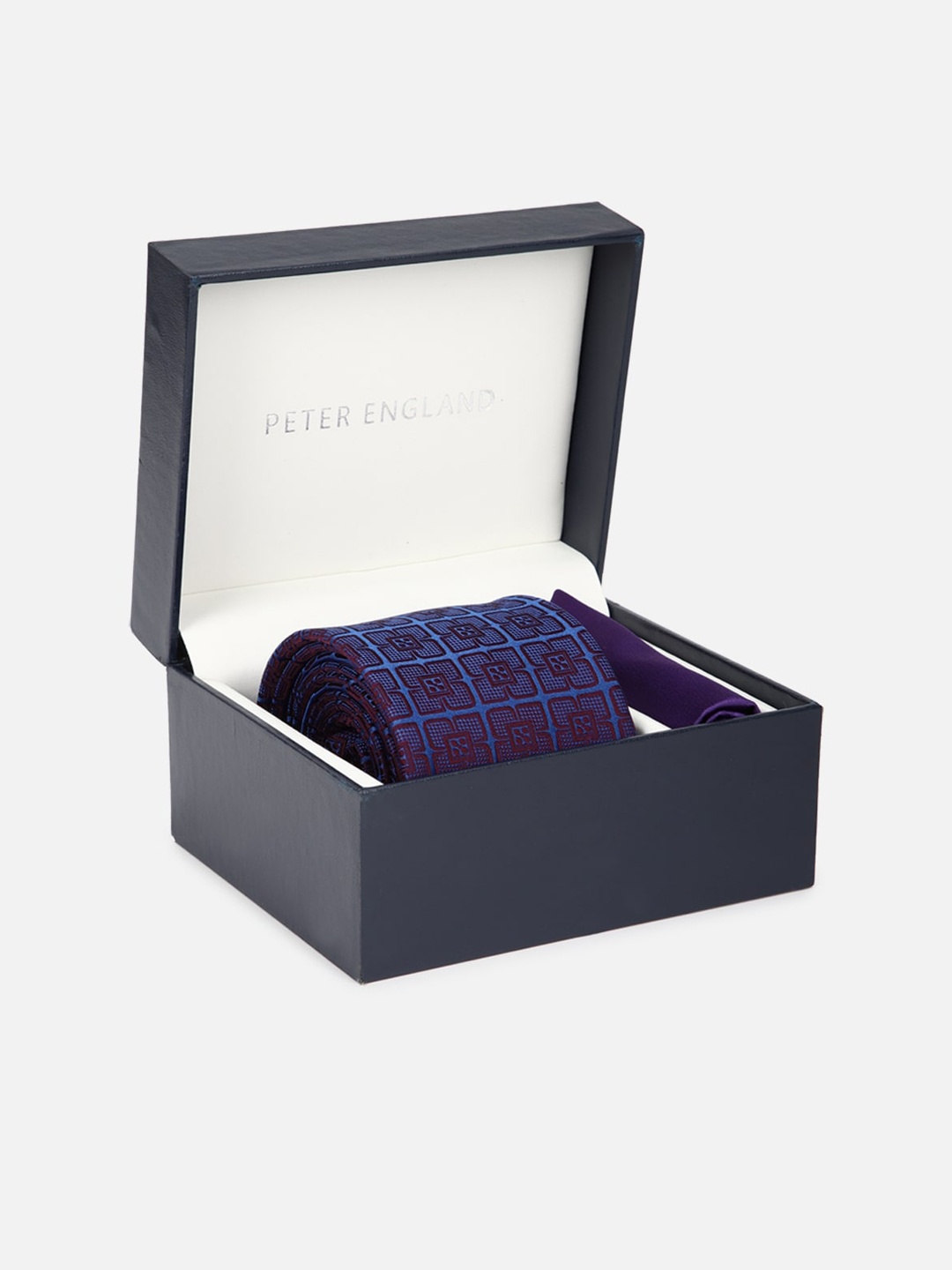 

Peter England Men Navy Blue Printed Tie and Pocket Square Gift Set