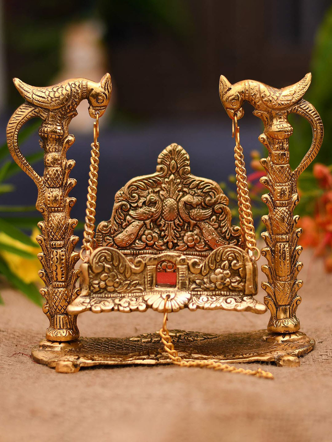 

CraftVatika Copper Gold Laddu Gopal Jhula Singhasan Showpieces