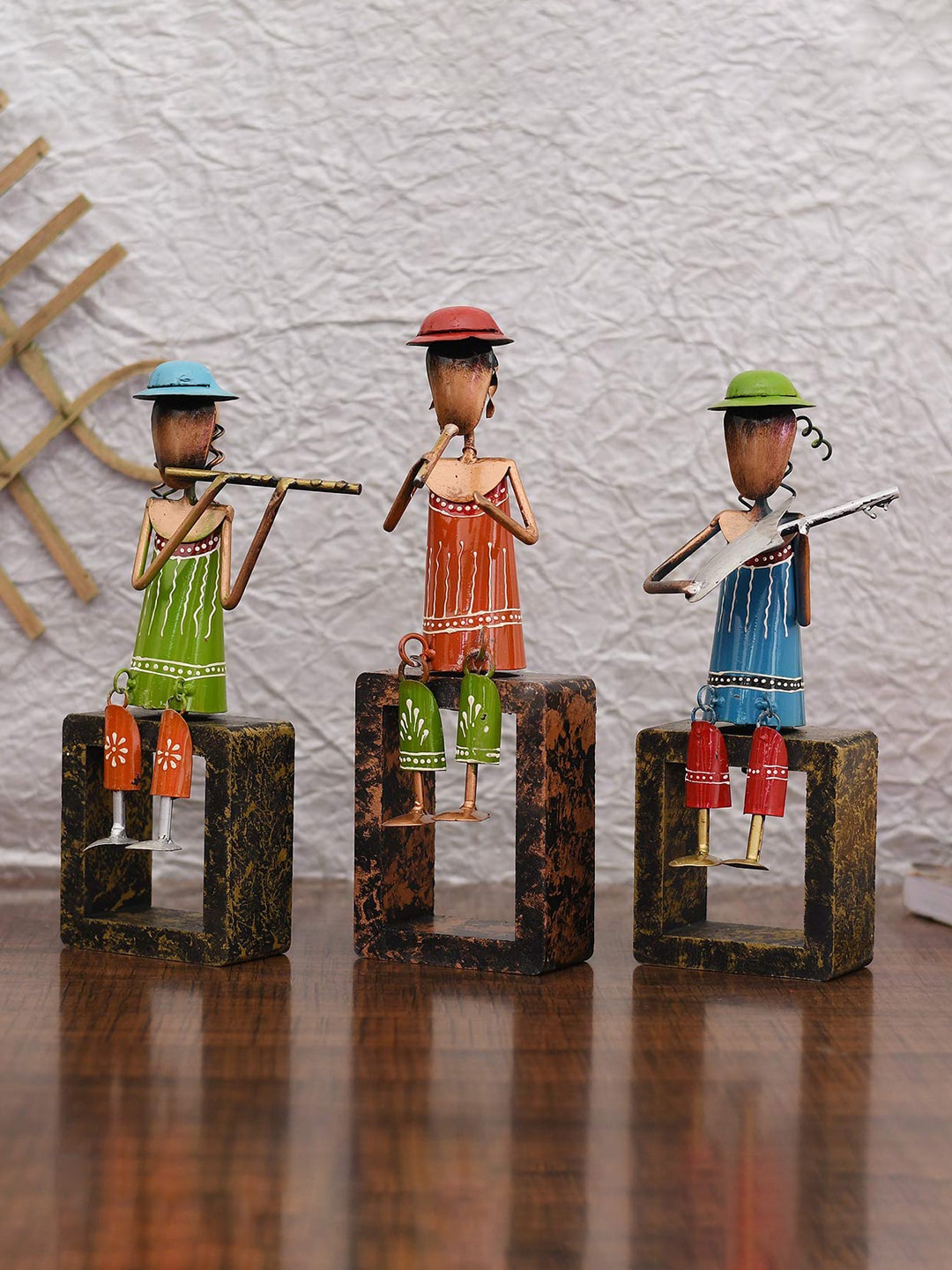

CraftVatika 3 Piece Musical Instruments Statue Showpieces, Blue