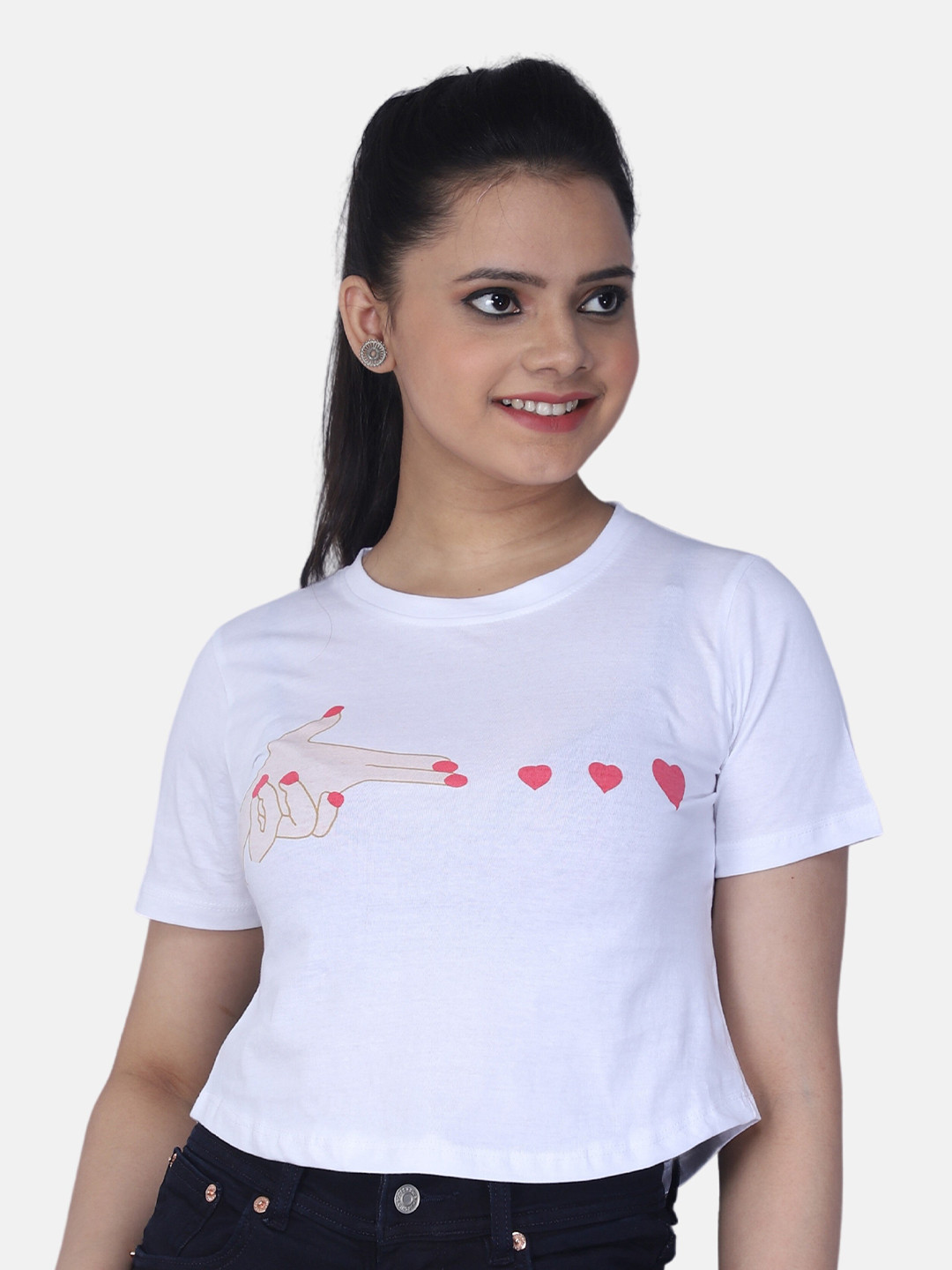 

Orchid Blues Women White Printed Crop T-shirt