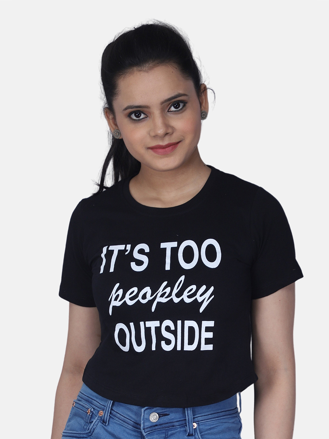 

Orchid Blues Women Black Typography Printed Pure Cotton T-shirt