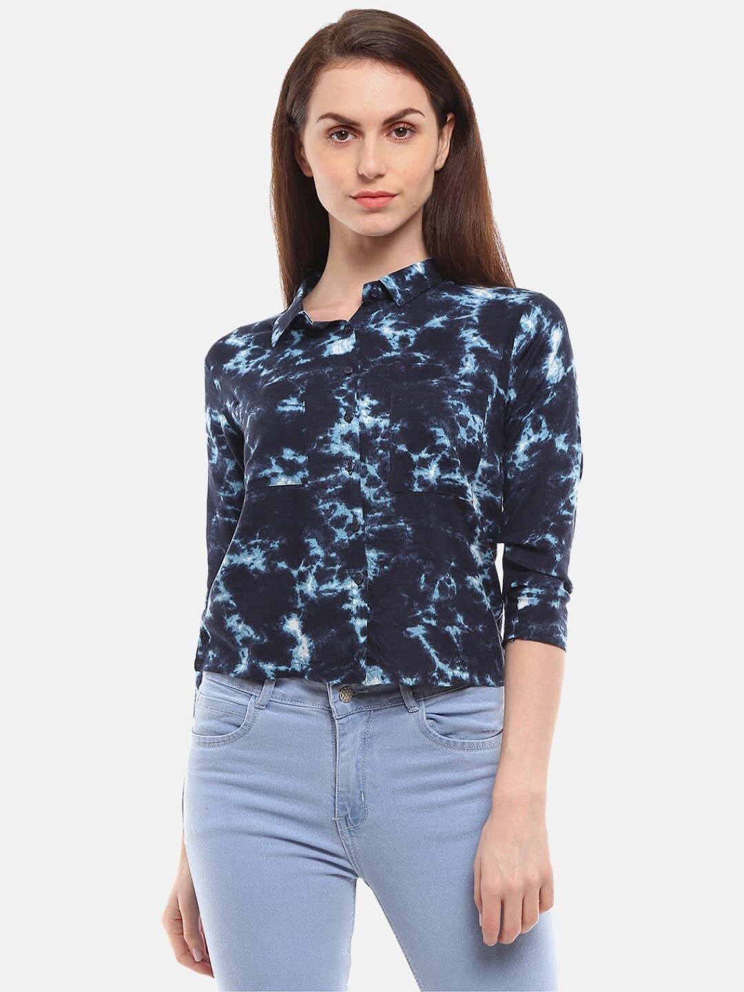 

V-Mart Women Navy Blue Printed Casual Shirt