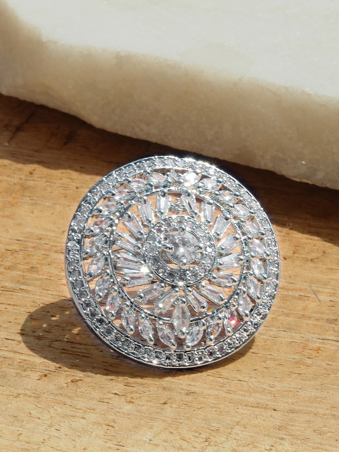 

Crunchy Fashion Silver-Plated White AD-Studded Finger Ring