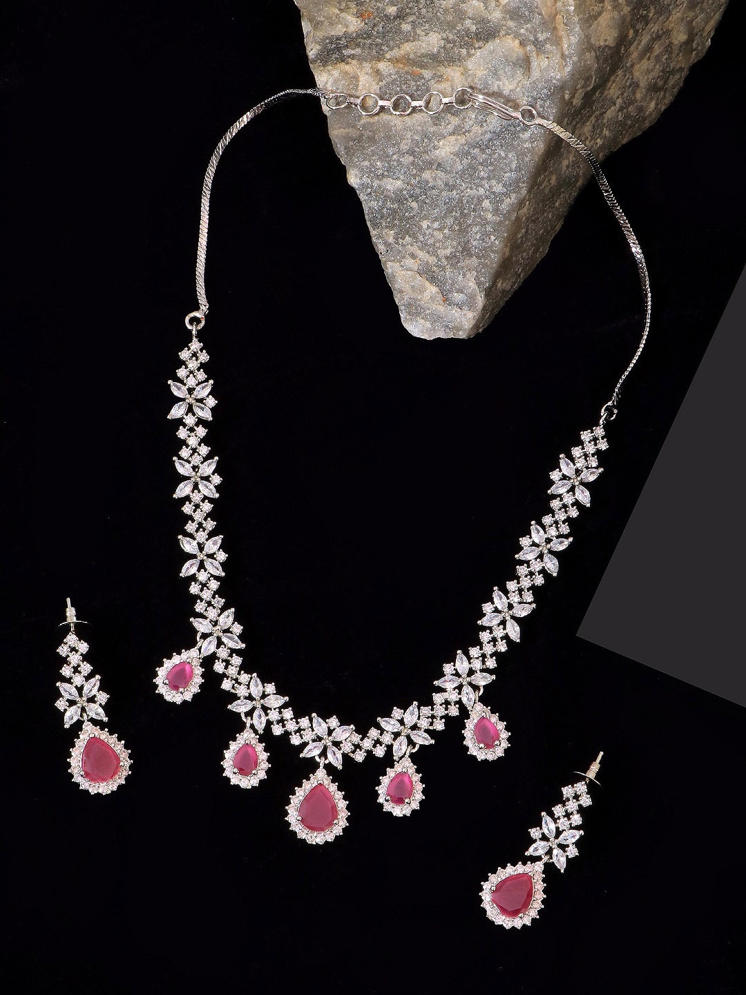 

Crunchy Fashion Silver-Plated & White AD-Studded Designer Jewellery Set