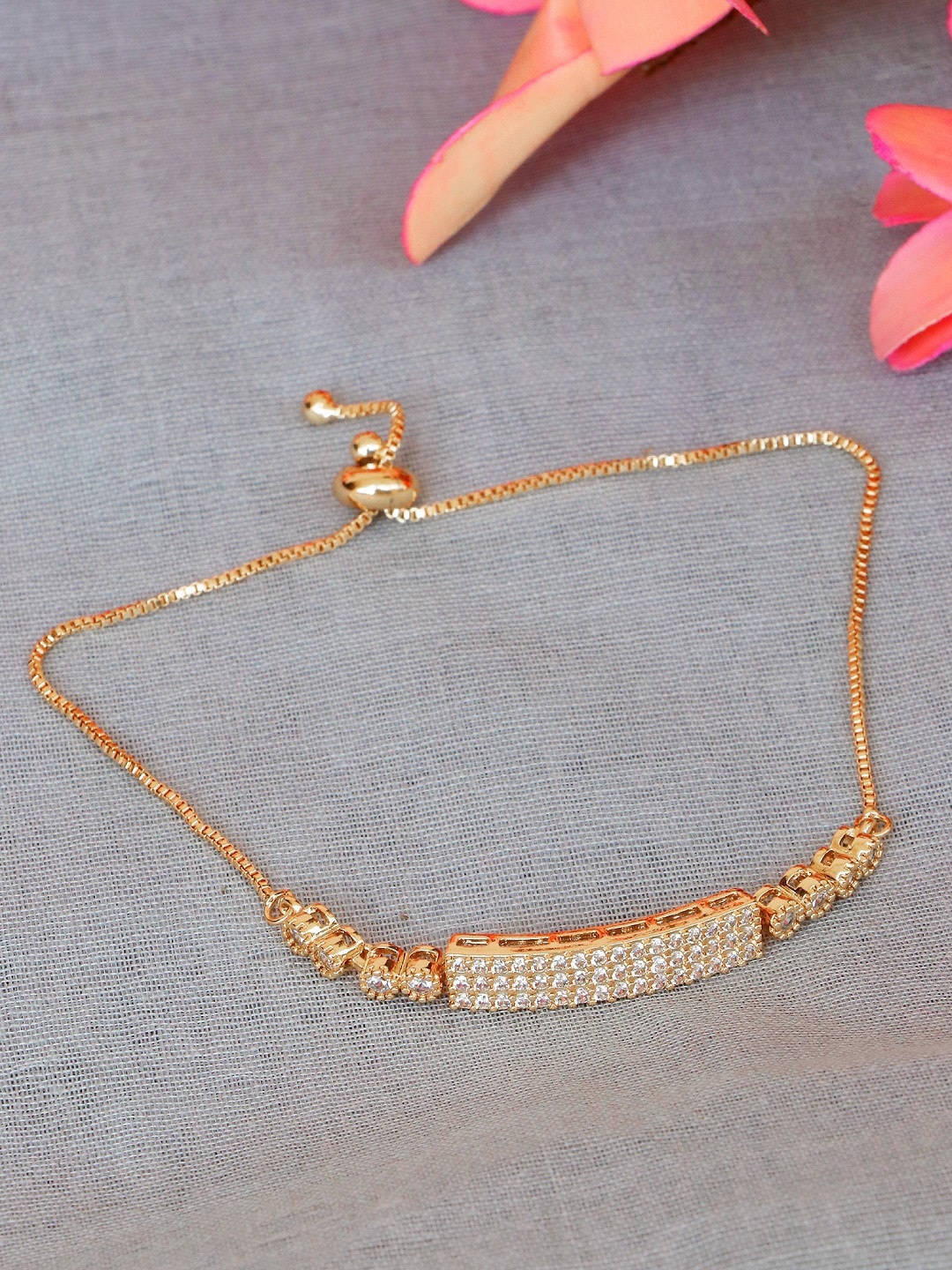 

Crunchy Fashion Women Gold-Toned AD Studded Bracelet