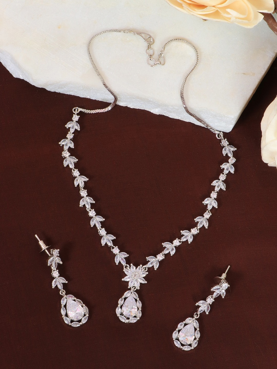 

Crunchy Fashion Silver-Plated White AD Studded Jewellery Set