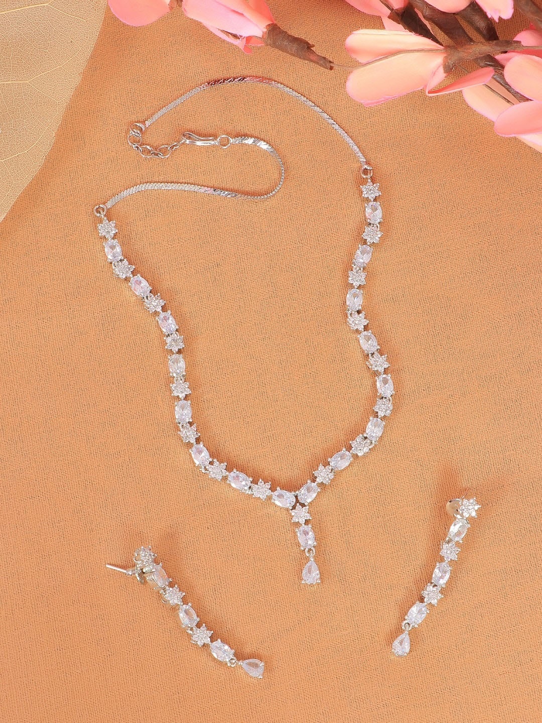 

Crunchy Fashion Silver-Plated White AD-Stone Studded Jewellery Set