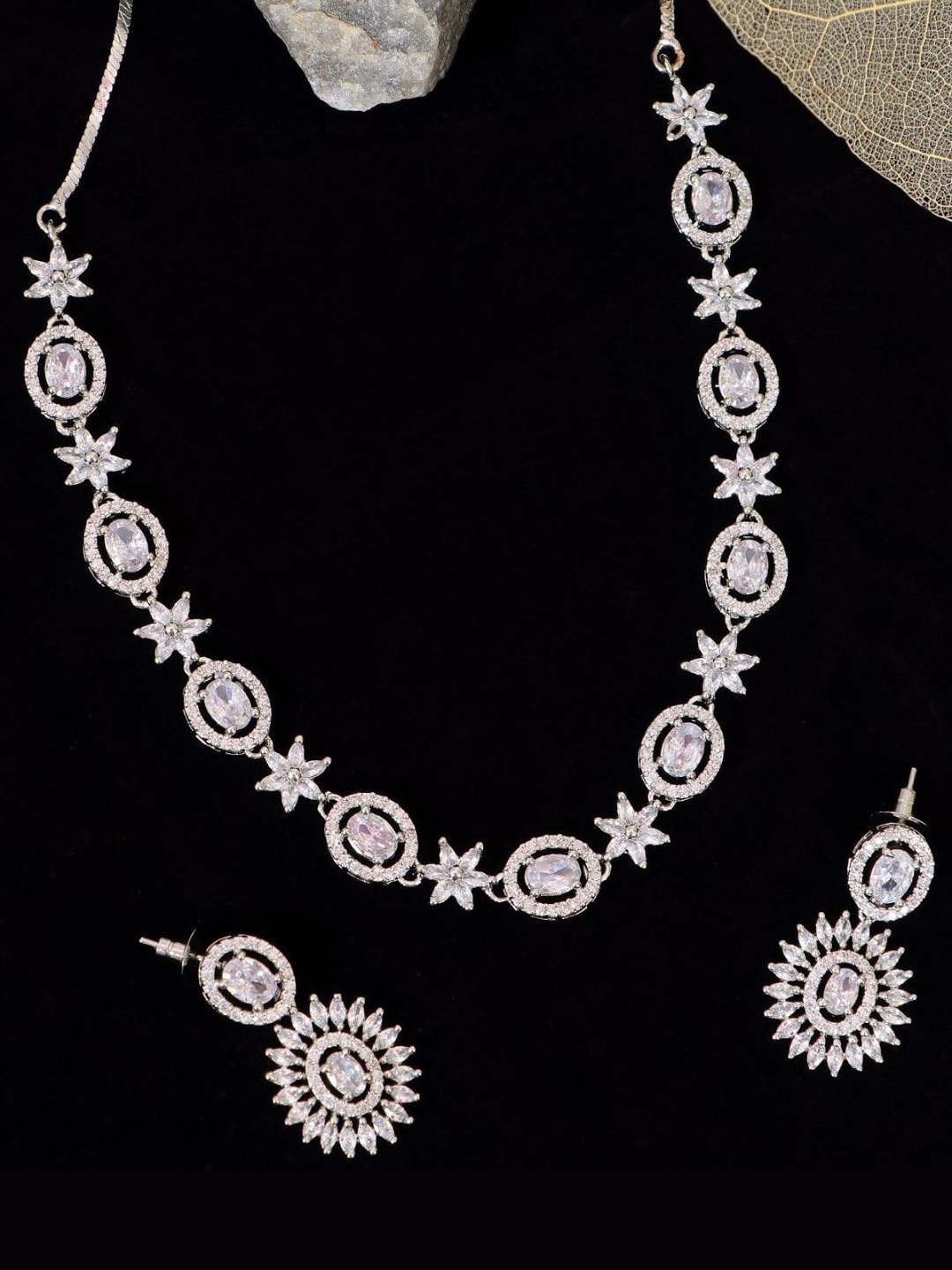 

Crunchy Fashion Silver-Plated & White AD-Studded Designer Jewellery Set