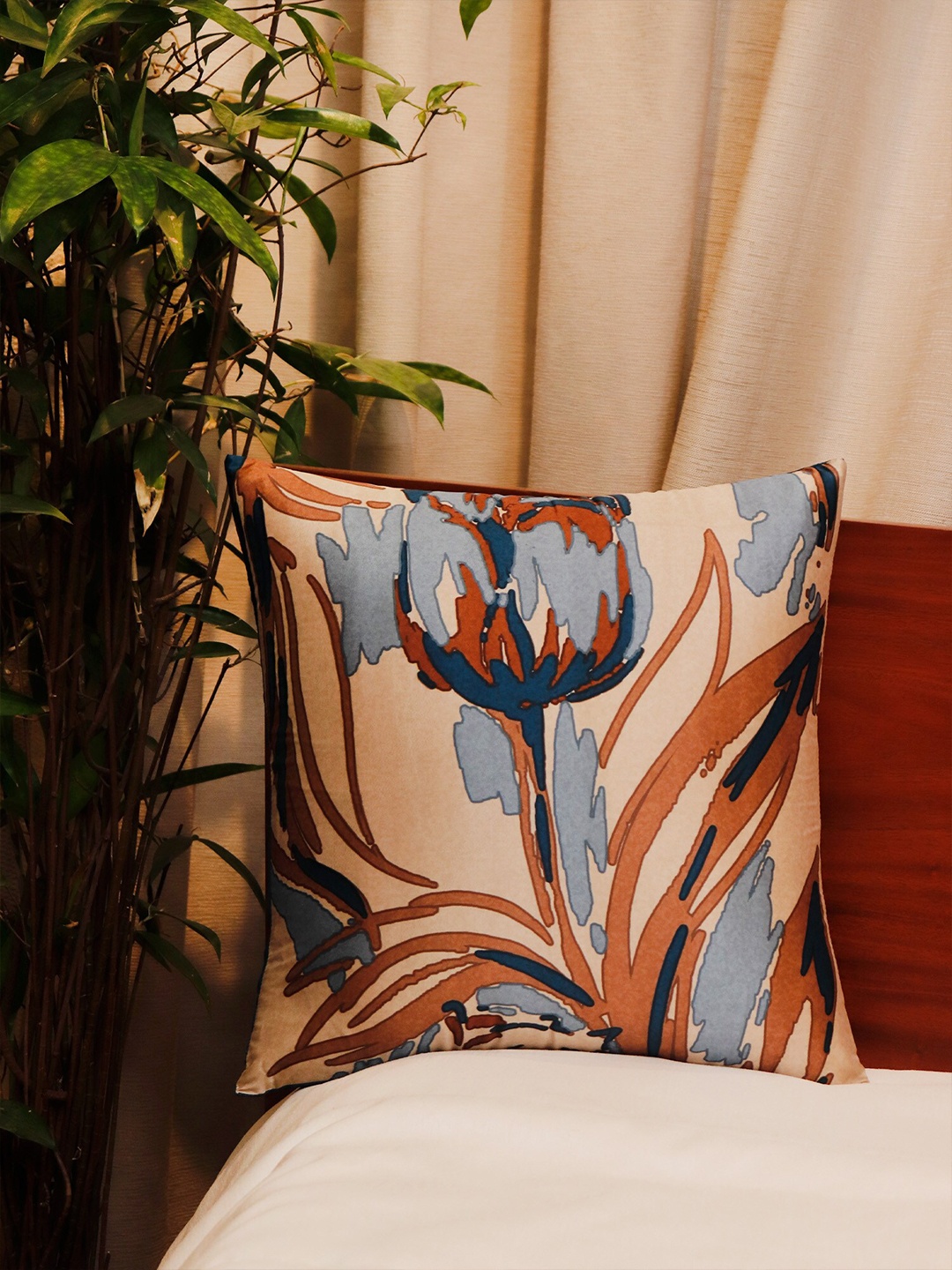 

ZEBA Grey & Blue Floral Square Cushion Covers