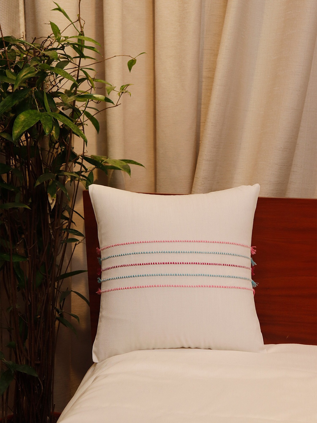 

ZEBA White & Red Striped Square Cushion Covers