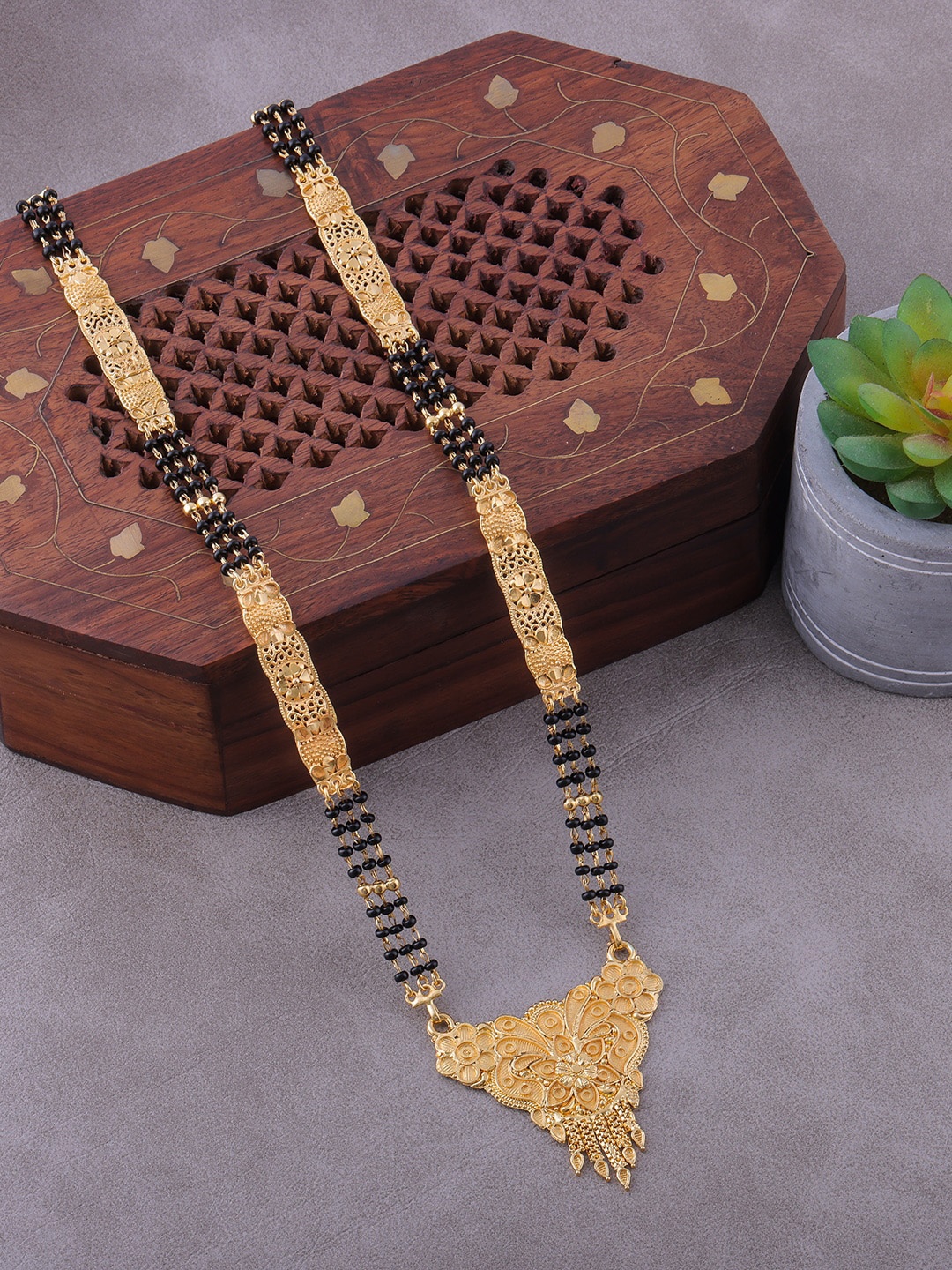 Brandsoon Gold-Plated & Black Beaded Mangalsutra