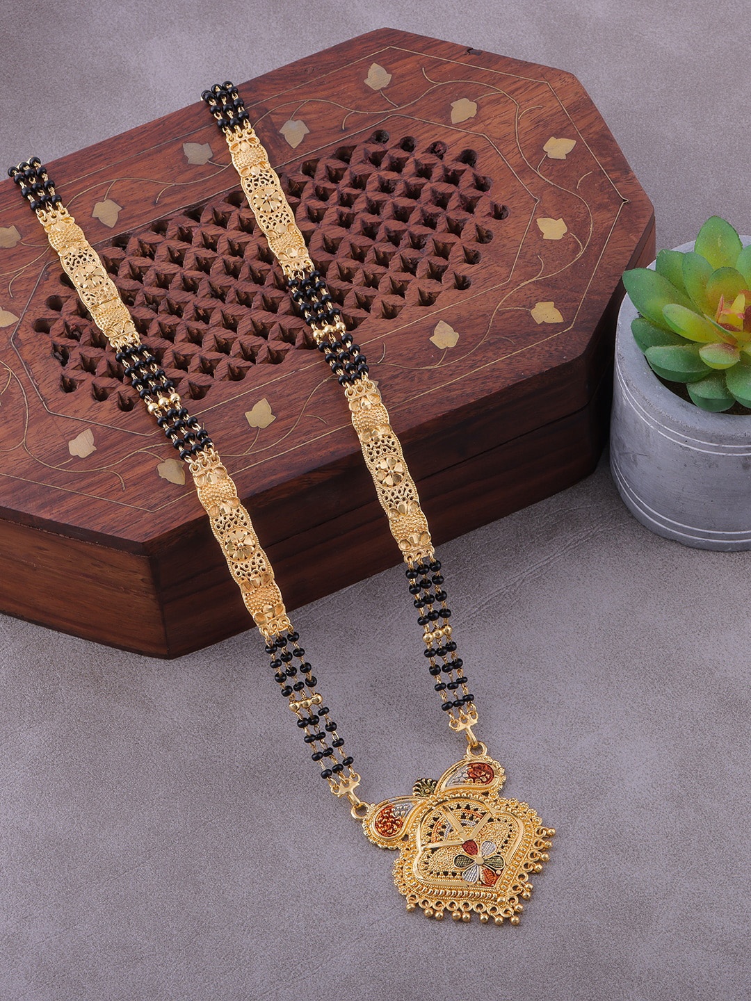 Brandsoon Women One Gram Gold-Plated Beaded Studded Mangalsutra
