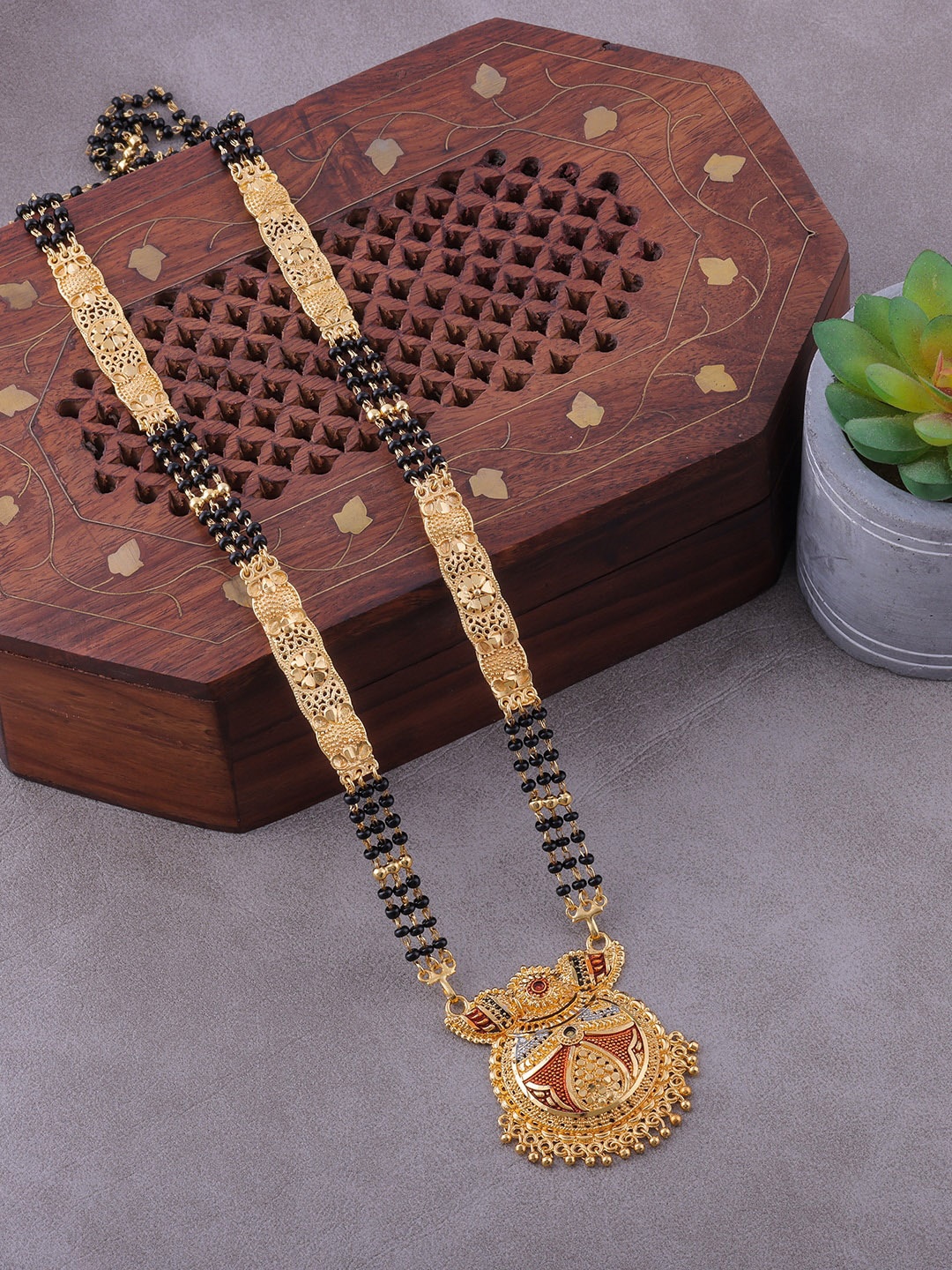 Brandsoon Gold-Plated & Black Beaded Mangalsutra
