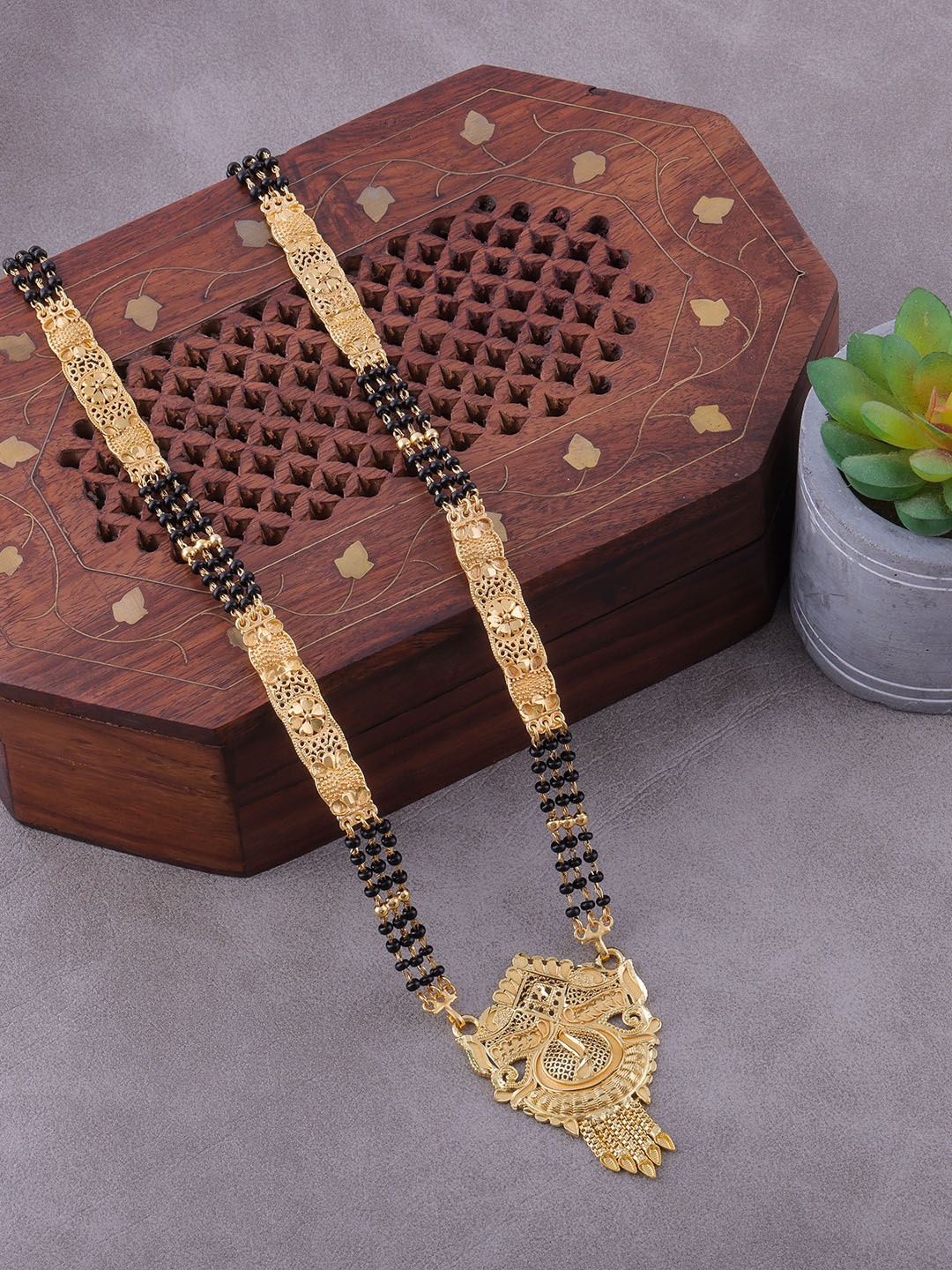 

Brandsoon Gold-Plated Black Beaded Mangalsutra