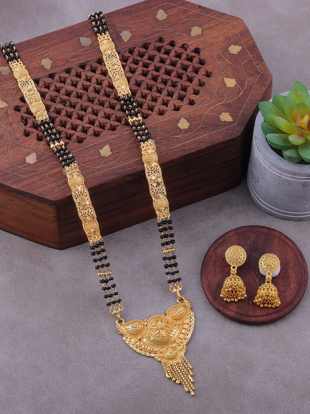 

Brandsoon Gold-Plated & Black Beaded Mangalsutra Set