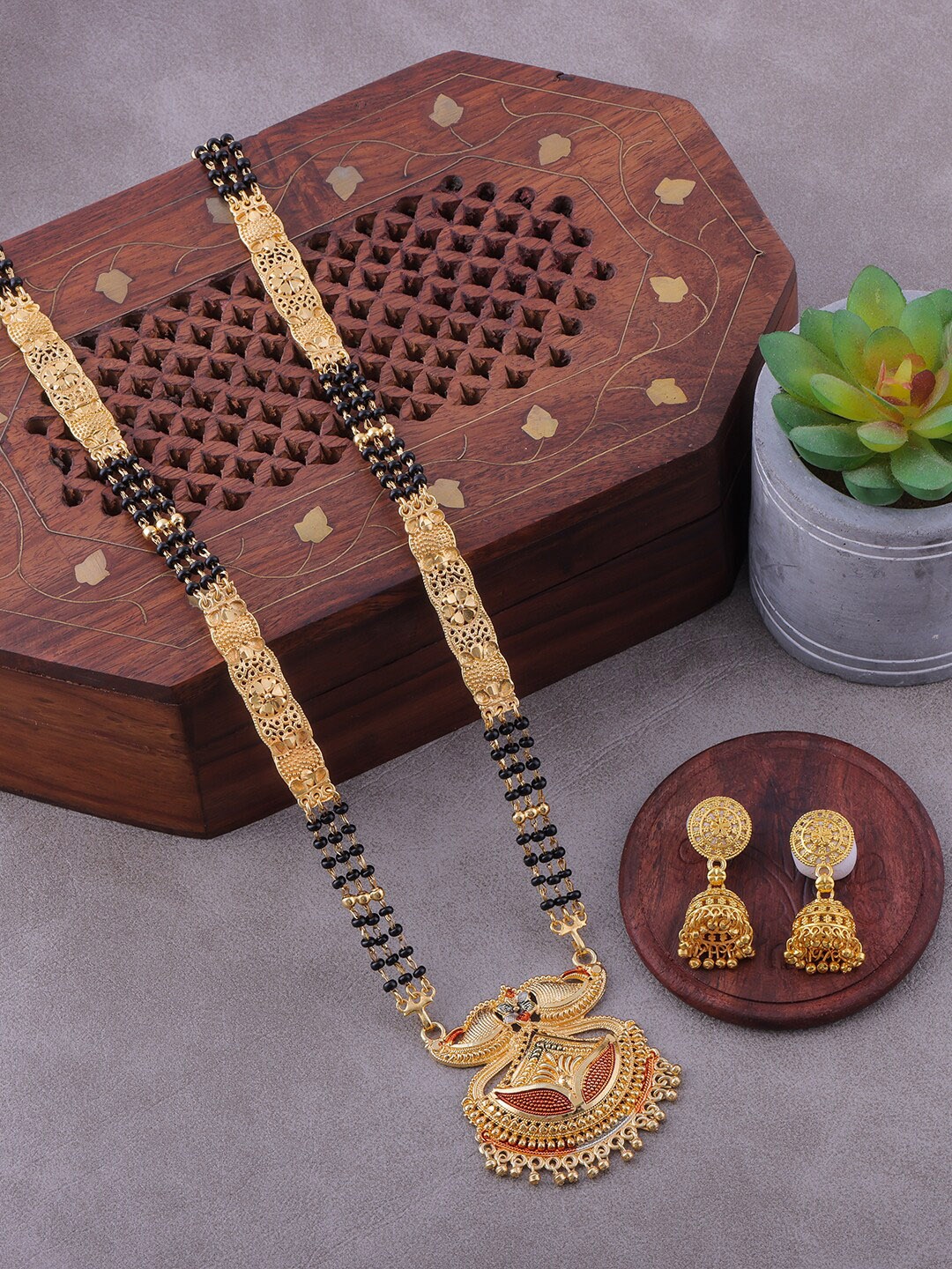 

Brandsoon Gold Plated Artificial Beads Mangalsutra With Earrings Set