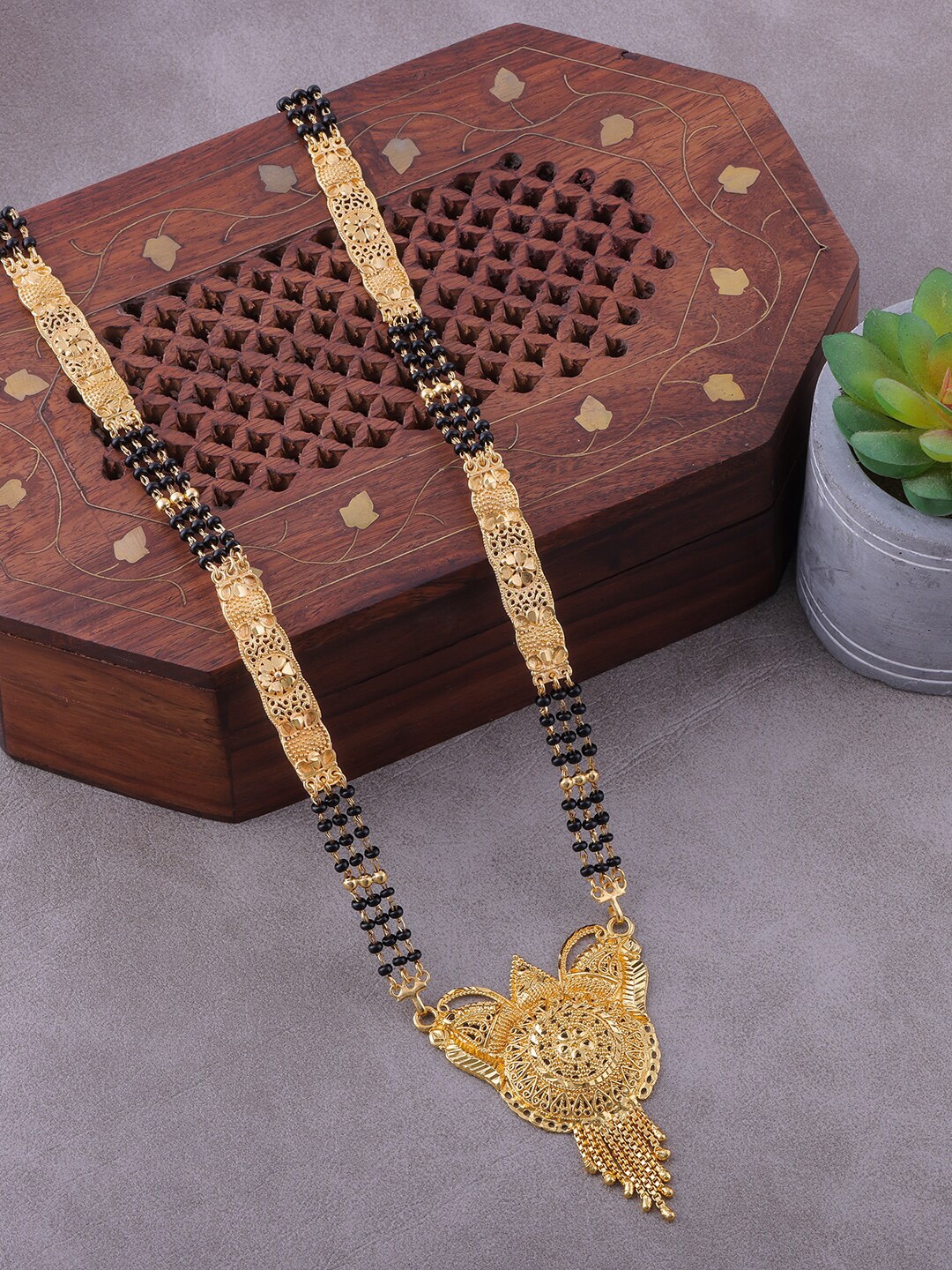 

Brandsoon Gold-Plated & Black Beaded Traditional Mangalsutra