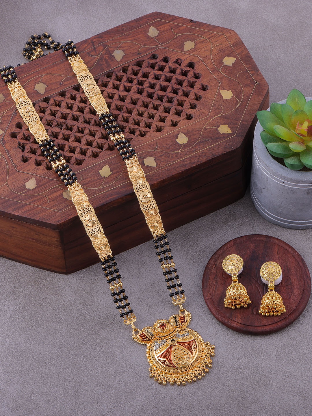 

Brandsoon One Gram Gold-Plated Gold Beaded Mangalsutra With Earring