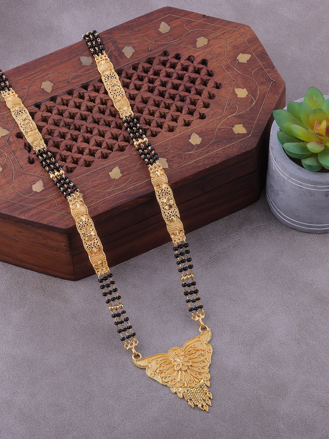 

Brandsoon Gold-Plated & Black Beaded Mangalsutra