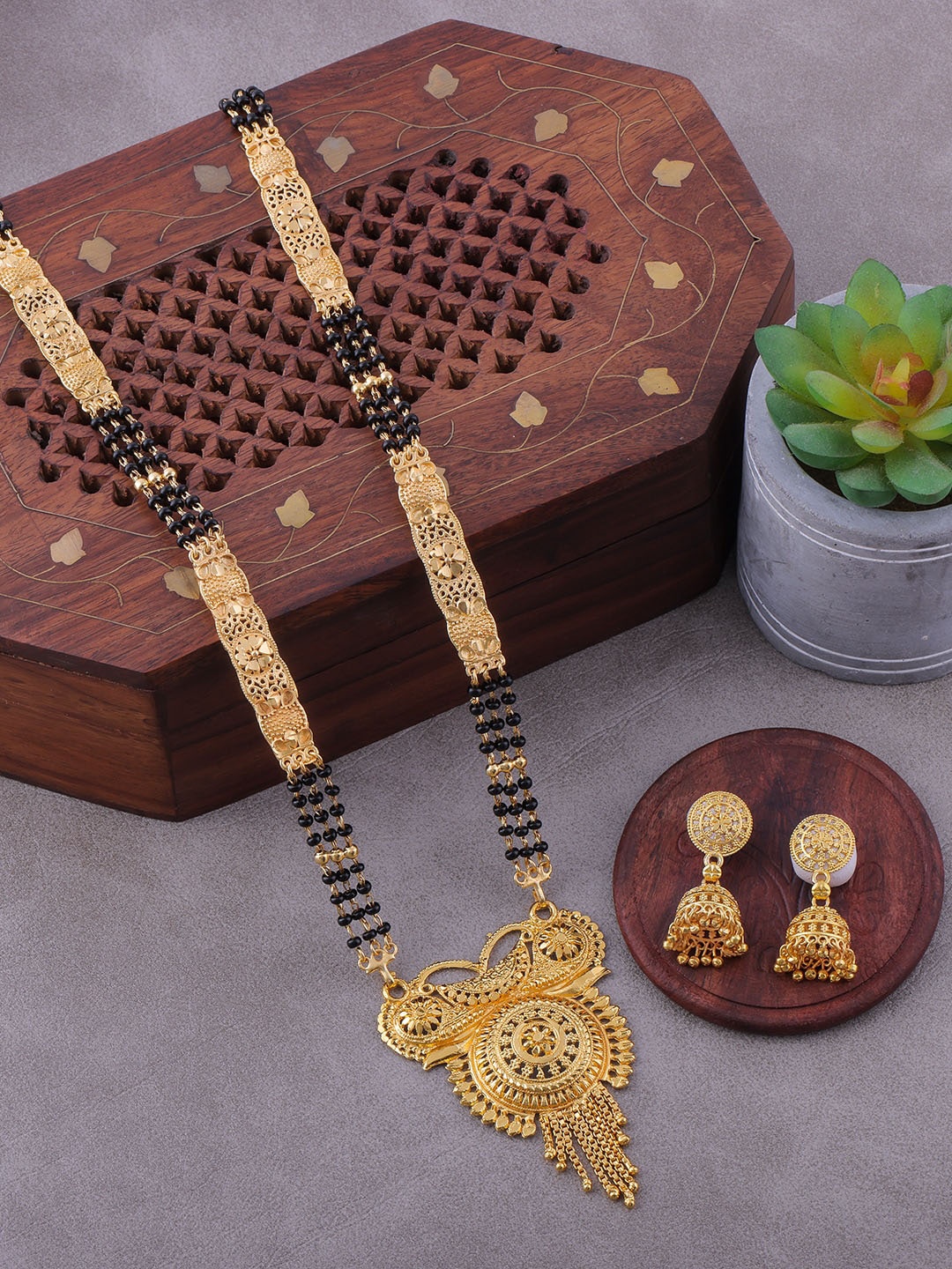

Brandsoon Women Gold-Plated & Black Beaded Mangalsutra