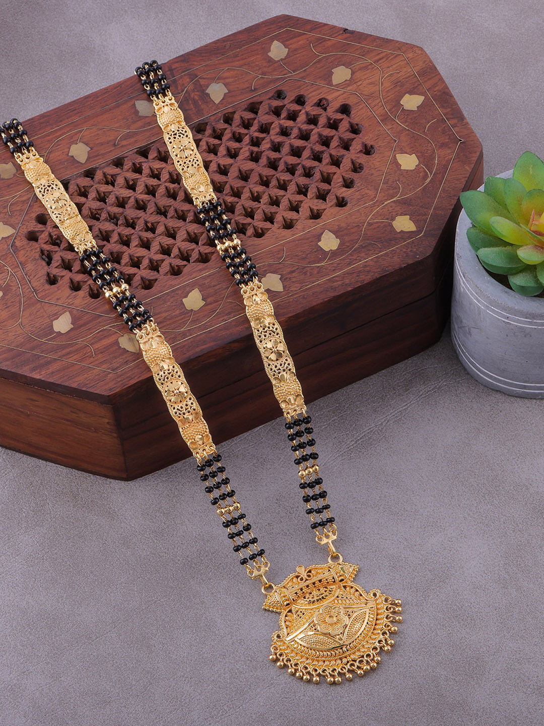 

Brandsoon Gold-Plated & Black Beaded Mangalsutra